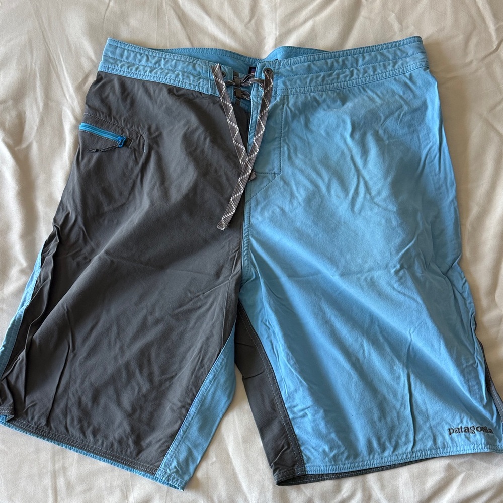 Patagonia Men's Board Shorts - Light Blue and Dark Gray